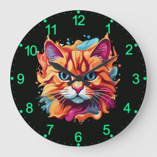 Grande Horloge Ronde Cute Colorful Chat Face-87002