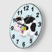 Grande Horloge Ronde Cute Cow Clock et Numbers (Angle)
