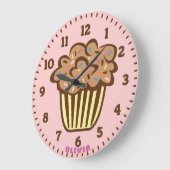 Grande Horloge Ronde Cute Cupcake with Custom Name Wall Clock (Angle)