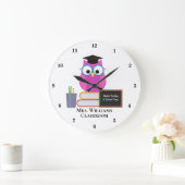 Grande Horloge Ronde Cute Custom Classroom Chouette rose Professeur Mon (Maison)