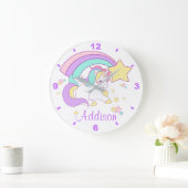 Grande Horloge Ronde Cute Custom Personalized Magical Rainbow Unicorn (Maison)
