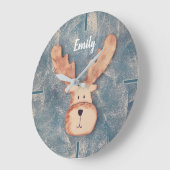 Grande Horloge Ronde Cute Deer Head Winter (Angle)