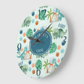 Grande Horloge Ronde Cute Dinosaur T Rex Pattern Jurassic Kids Room (Angle)