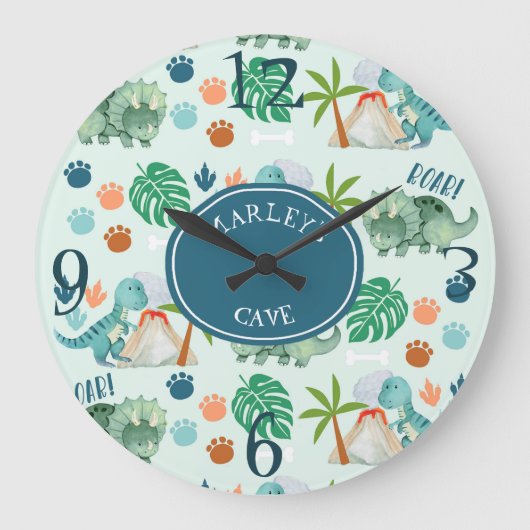 Grande Horloge Ronde Cute Dinosaur T Rex Pattern Jurassic Kids Room (Recto)