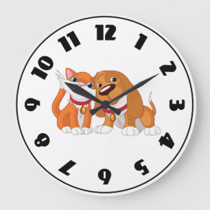 Grande Horloge Ronde Cute Dog And Cat Clock