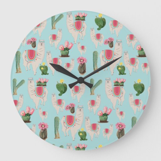 Grande Horloge Ronde Cute Fiesta Llama & Cactus Motif (Recto)
