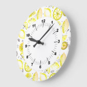 Grande Horloge Ronde Cute Fraîche Citrus Citron D'Été Doodle Jaune (Angle)
