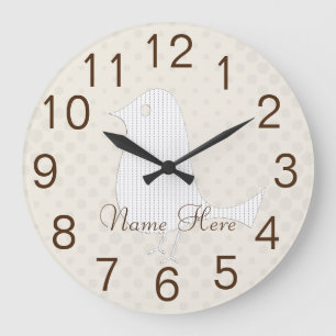 Grande Horloge Ronde Cute Funny White Bird