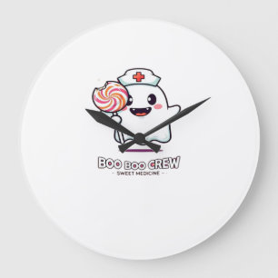 Grande Horloge Ronde Cute Ghost Nurse Boo Boo Crew Halloween Classique 