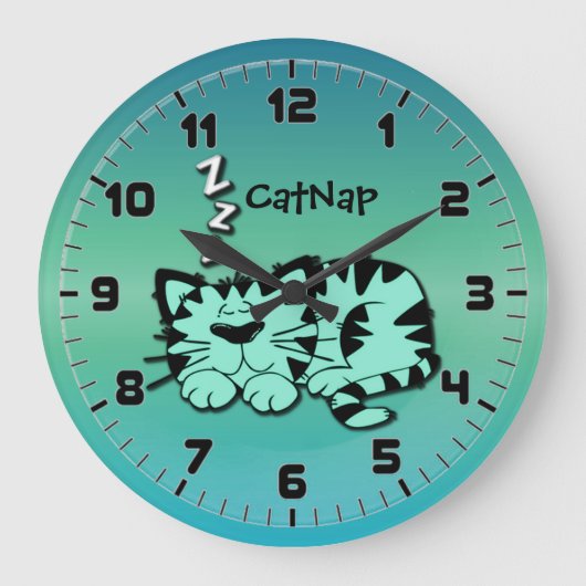 Grande Horloge Ronde Cute Green Kitty Cat Nap Wall Clock (Recto)