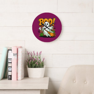 Grande Horloge Ronde Cute Halloween Boo Ghost