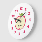 Grande Horloge Ronde Cute Happy Apple (Angle)