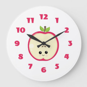 Grande Horloge Ronde Cute Happy Apple