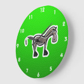Grande Horloge Ronde Cute Horse; Green (Angle)