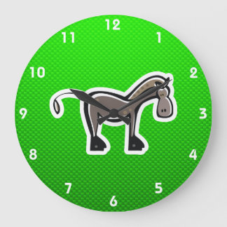 Grande Horloge Ronde Cute Horse; Green