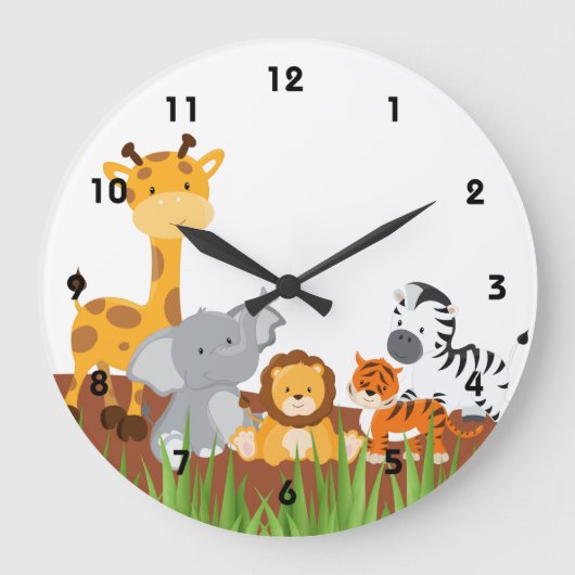 Grande Horloge Ronde Cute Jungle Baby Animals Wall Clocks (Recto)