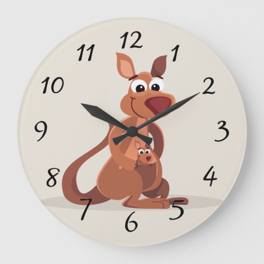 Grande Horloge Ronde Cute Kangaroo animé avec bébé (Recto)