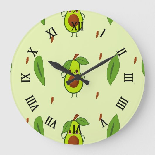 Grande Horloge Ronde Cute kawaii avocado (Recto)