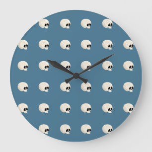 Grande Horloge Ronde Cute Kawaii Halloween Crâne Pois bleu pâle