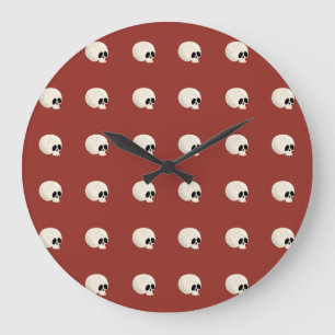 Grande Horloge Ronde Cute Kawaii Halloween Crâne Pois rouge
