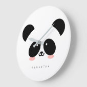 Grande Horloge Ronde Cute Kawaii Panda | Add Your Name (Angle)