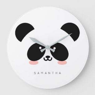 Grande Horloge Ronde Cute Kawaii Panda Add Your Name
