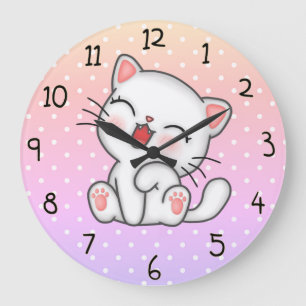 Grande Horloge Ronde Cute Kitten