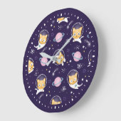 Grande Horloge Ronde Cute Kitty Chat Astronauts Motif (Angle)