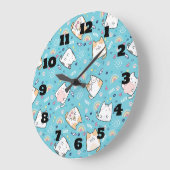 Grande Horloge Ronde Cute Kitty Chat Motif Whimsical (Angle)