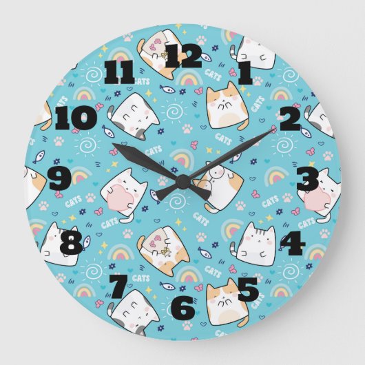 Grande Horloge Ronde Cute Kitty Chat Motif Whimsical (Recto)