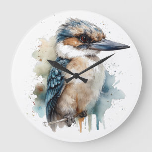 Grande Horloge Ronde Cute Kookaburra sur une branche