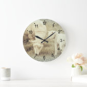Grande Horloge Ronde Cute Lamb et Mama Ewe Sheep Large Clock (Maison)