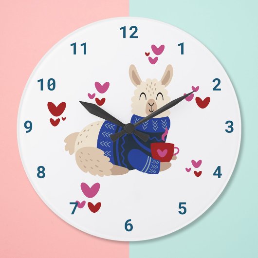 Grande Horloge Ronde Cute Llama Love