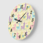 Grande Horloge Ronde Cute Llama Pink Yellow (Angle)