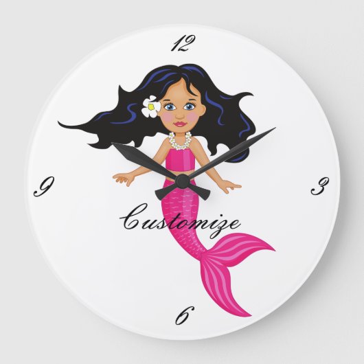 Grande Horloge Ronde Cute Mermaid à queue rose Thunder_Cove (Recto)
