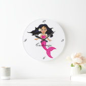 Grande Horloge Ronde Cute Mermaid à queue rose Thunder_Cove (Maison)