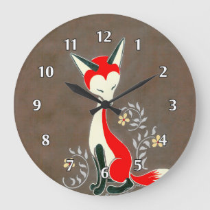 Grande Horloge Ronde Cute moderne peinture Art Fox