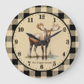 Grande Horloge Ronde Cute Moose cabine ajouter Nom de famille (Recto)