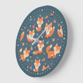 Grande Horloge Ronde Cute Motif Orange Fox (Angle)