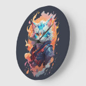 Grande Horloge Ronde Cute Ninja Cat Warrior Design (Angle)