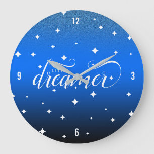 Grande Horloge Ronde Cute Ombre Midnight Blue Starry Little Dreamer