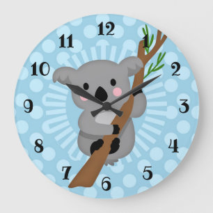 Grande Horloge Ronde Cute Ours Koala - Polka bleu point