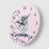 Grande Horloge Ronde Cute Owl Cherry Blossoms Pink Numbers (Angle)