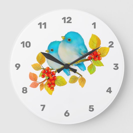 Grande Horloge Ronde Cute Pair of Bluebirds Wall Clock (Recto)