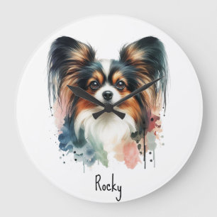 Grande Horloge Ronde Cute Papillon Chien Aquarelle Art