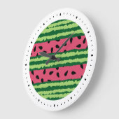 Grande Horloge Ronde Cute pastèque Motif rose et vert (Angle)