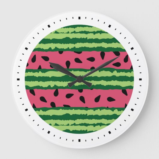 Grande Horloge Ronde Cute pastèque Motif rose et vert (Recto)