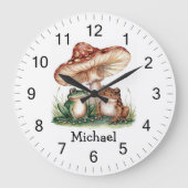 Grande Horloge Ronde Cute personnalisée tendance Happy Frog et Champign (Recto)