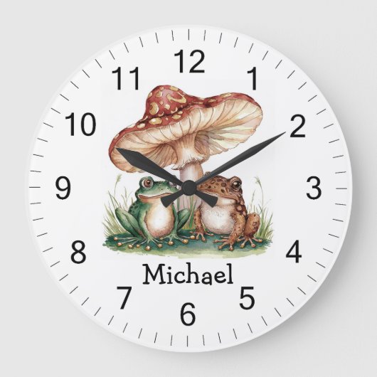 Grande Horloge Ronde Cute personnalisée tendance Happy Frog et Champign (Recto)