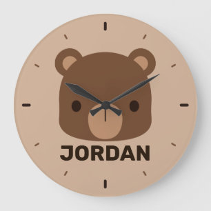 Grande Horloge Ronde Cute Petit Ours Brown avec Larg Nom Personnalisé